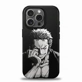 Roronoa Zoro One Piece Smirk Fist Raised Chest Scar Monochrome Pure Black Confident Close Up Anime Art Protective Phone Case