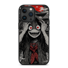 Dark Horror Anime School Girl Red Eyes Fang Smile Japanese Temple Blood Sky Junji Ito Protective Phone Case