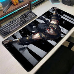 Dark Warrior Anime Desk Mat Black Gold Armor Falling Battle Scene Large Gaming Mouse Pad