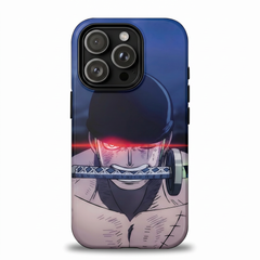 Roronoa Zoro One Piece Sword In Mouth Red Glowing Eyes Dark Blue Night Sky Intense Close Up Protective Phone Case