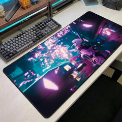 Cyberpunk Edgerunners Desk Mat Purple Hair Girl Neon Cherry Blossom Night City Large Gaming Mouse Pad
