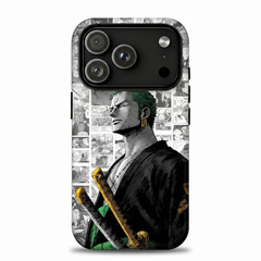 Roronoa Zoro One Piece Three Swords Side Profile Manga Panel Background Cool Calm Stance Protective Phone Case