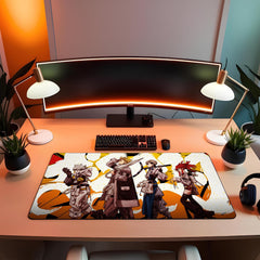 Anime Squad Desk Mat Orange Yellow Graffiti Style Four Warriors Battle Ready Large Gaming Mouse Pad