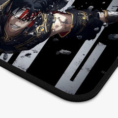 Dark Warrior Anime Desk Mat Black Gold Armor Falling Battle Scene Large Gaming Mouse Pad