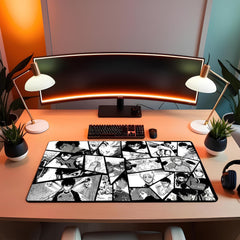 Blue Lock Anime Desk Mat Black White Manga Panel Collage Multi Character Soccer Large Gaming Mouse Pad