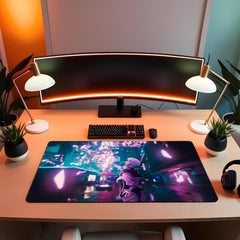 Cyberpunk Edgerunners Desk Mat Purple Hair Girl Neon Cherry Blossom Night City Large Gaming Mouse Pad