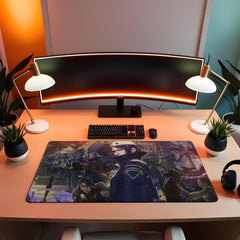Arcane League of Legends Desk Mat Dark Purple Floral Multi Character Luxury Scene Large Gaming Mouse Pad