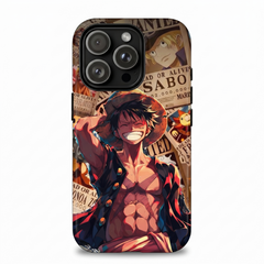 Monkey D Luffy One Piece Laughing Wanted Poster Collage Straw Hat Crew Bounty Background Anime Art Protective Phone Case