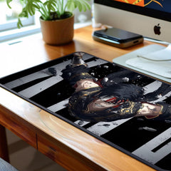 Dark Warrior Anime Desk Mat Black Gold Armor Falling Battle Scene Large Gaming Mouse Pad