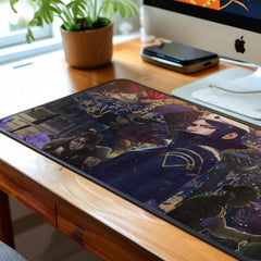 Arcane League of Legends Desk Mat Dark Purple Floral Multi Character Luxury Scene Large Gaming Mouse Pad