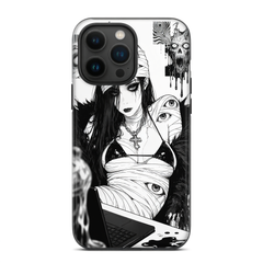 Dark Horror Anime Girl Black White Bandage Eyes Cross Skull Demon Original Art Protective Phone Case