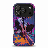 Chainsaw Man Denji Chainsaw Head School Uniform Chain Neon Purple Orange Vibrant Splash Art Protective Phone Case