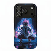 Akaza Demon Slayer Crouching Dark Water Blue Pink Aura Demon Glow Protective Phone Case