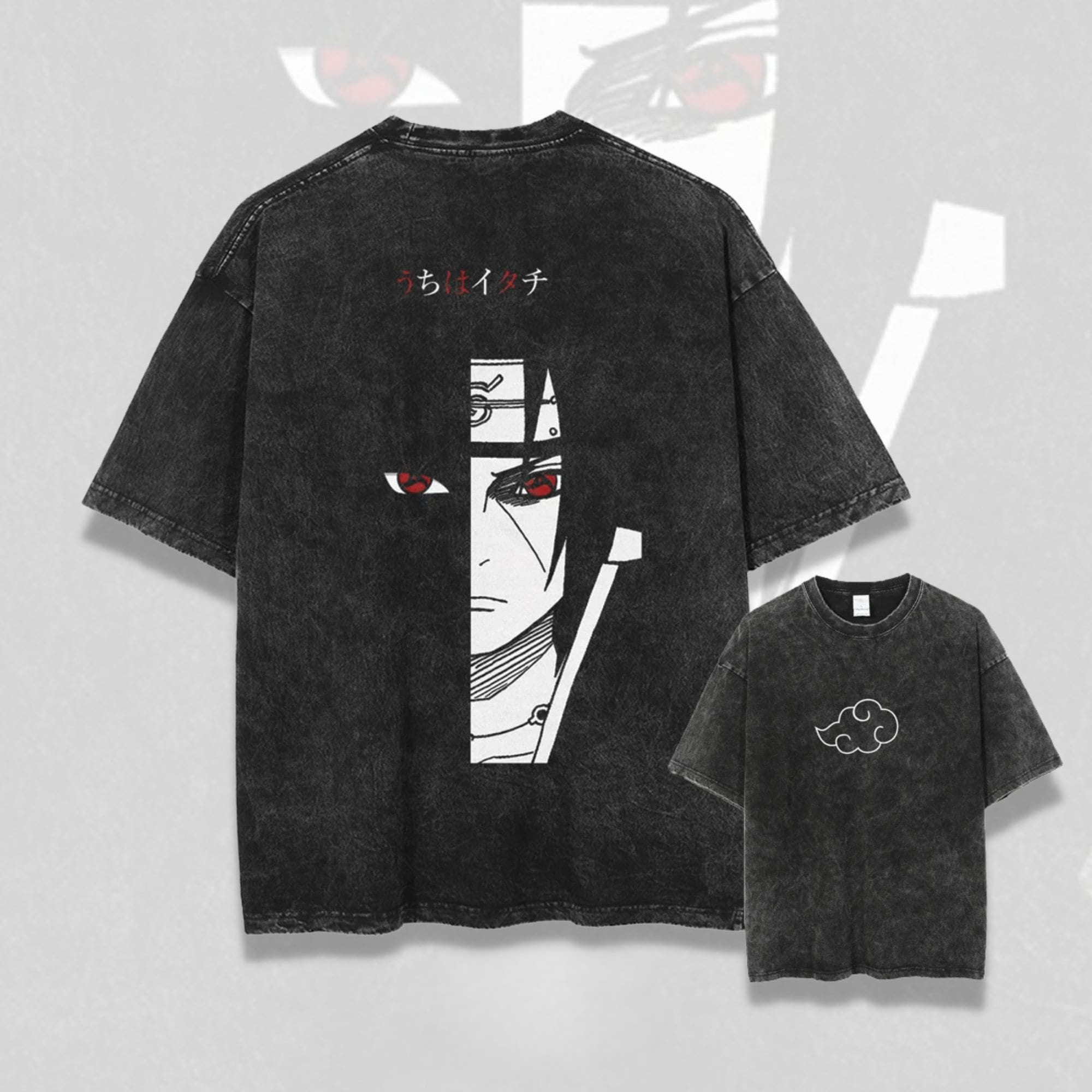 Morukai "Itachi Uchiha Mangekyou Sharingan" Naruto Vintage Washed Oversized T-Shirt