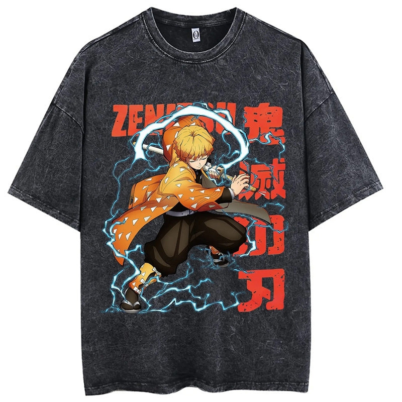 Morukai "Zenitsu Agatsuma" Demon Slayer Kimetsu no Yaiba Vintage Washed Oversized T-Shirt
