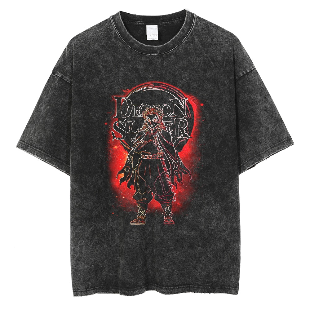 Morukai "Kyojuro Rengoku Flame Pillar" Demon Slayer: Kimetsu no Yaiba Vintage Washed Oversized T-Shirt