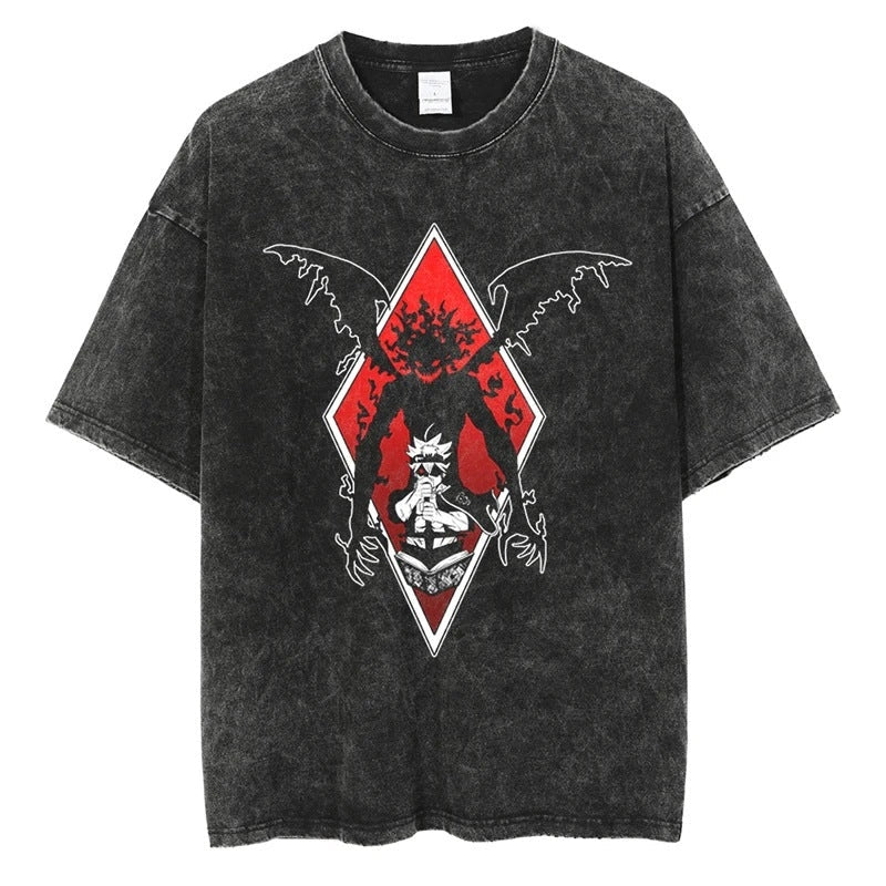 Morukai "Asta" Black Clover Vintage Washed Oversized T-Shirt
