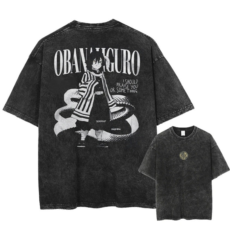 Morukai "Obanai Iguro" Demon Slayer Kimetsu no Yaiba Vintage Washed Oversized T-Shirt