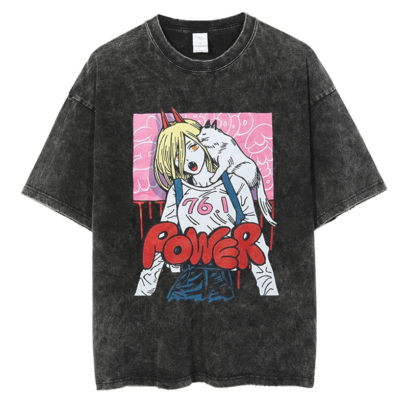 Morukai "Power" Chainsaw Man Vintage Washed Oversized T-Shirt