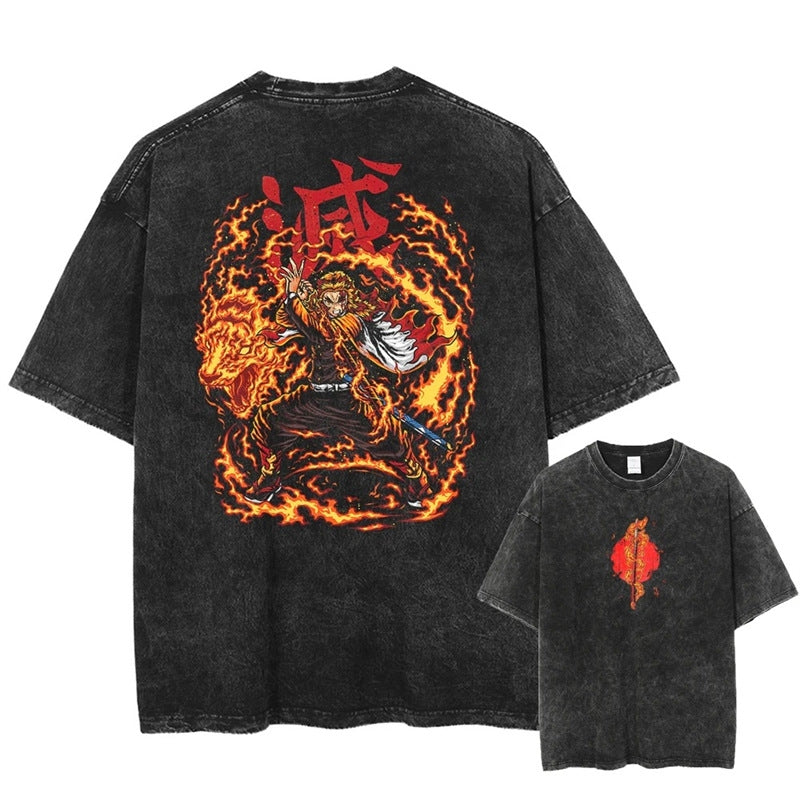 Morukai "Kyojuro Rengoku" Demon Slayer Kimetsu no Yaiba Vintage Washed Oversized T-Shirt