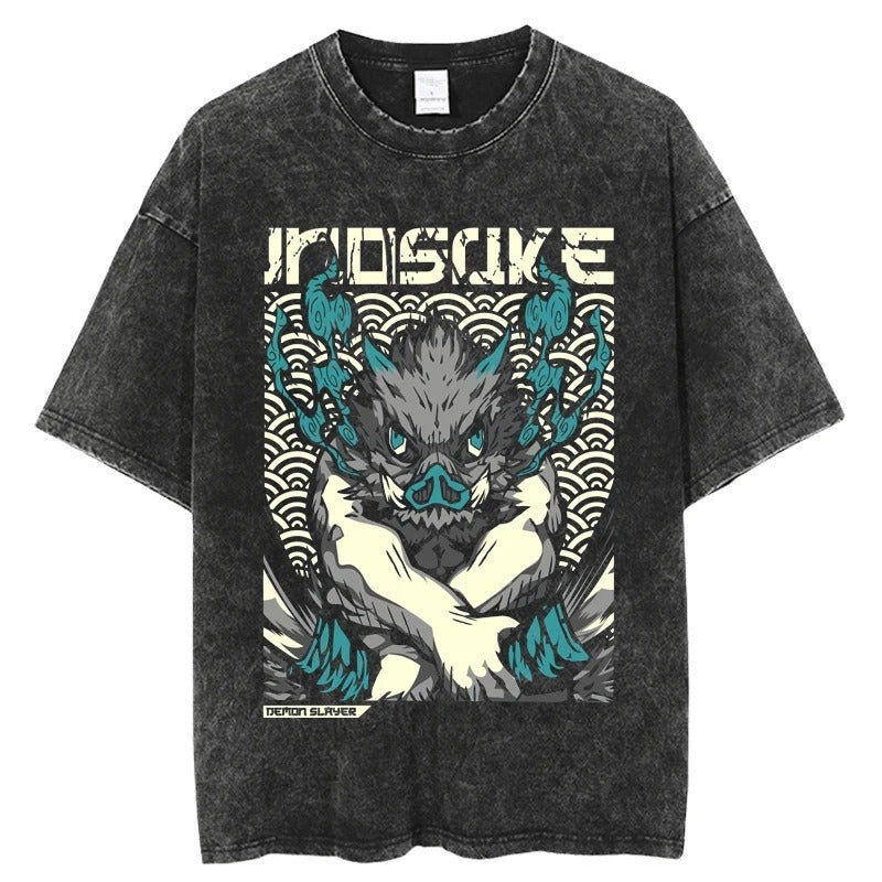 Morukai "Inosuke Hashibira" Demon Slayer Kimetsu no Yaiba Vintage Washed Oversized T-Shirt