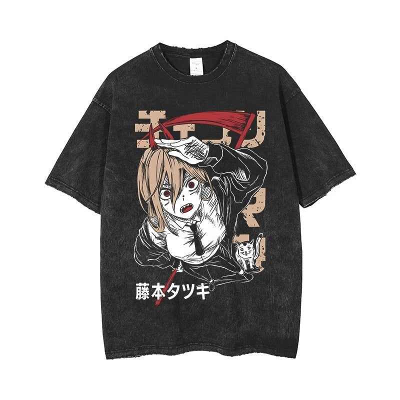 Morukai "Power" Chainsaw Man Vintage Washed Oversized T-Shirt