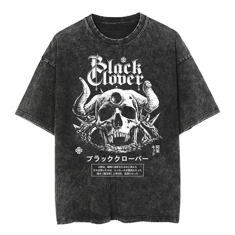 Morukai "Demon Skull" Black Clover Vintage Washed Oversized T-Shirt