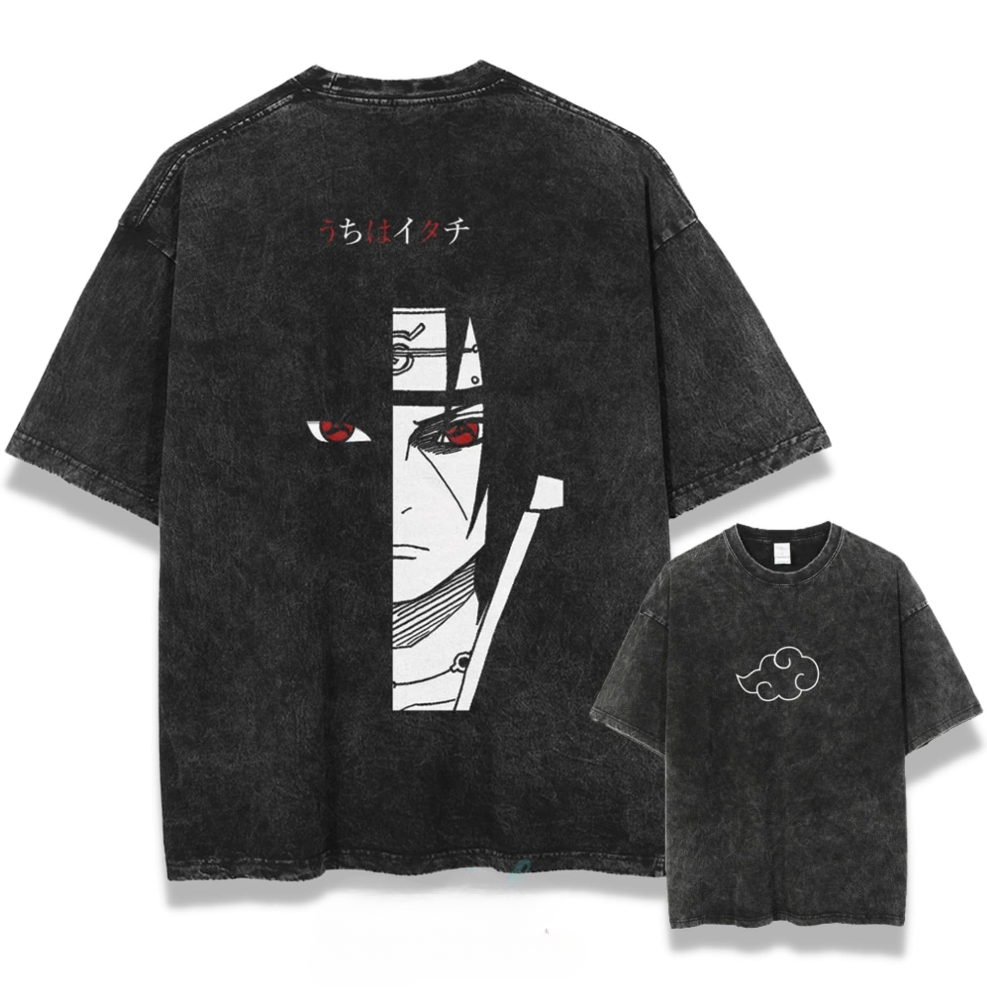 Morukai "Itachi Uchiha Mangekyou Sharingan" Naruto Vintage Washed Oversized T-Shirt