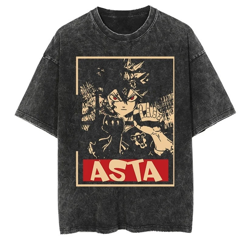 Morukai "Asta" Black Clover Vintage Washed Oversized T-Shirt