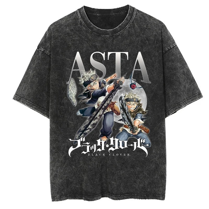 Morukai "Asta" Black Clover Vintage Washed Oversized T-Shirt
