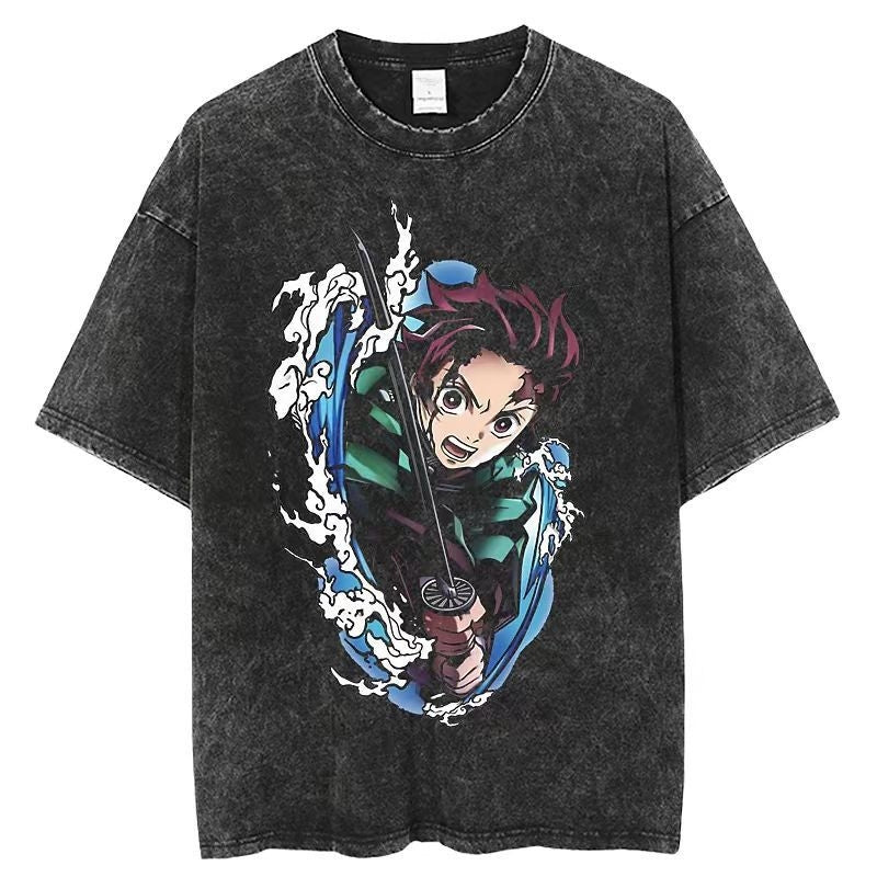 Morukai "Tanjiro Kamado" Demon Slayer Kimetsu no Yaiba Vintage Washed Oversized T-Shirt