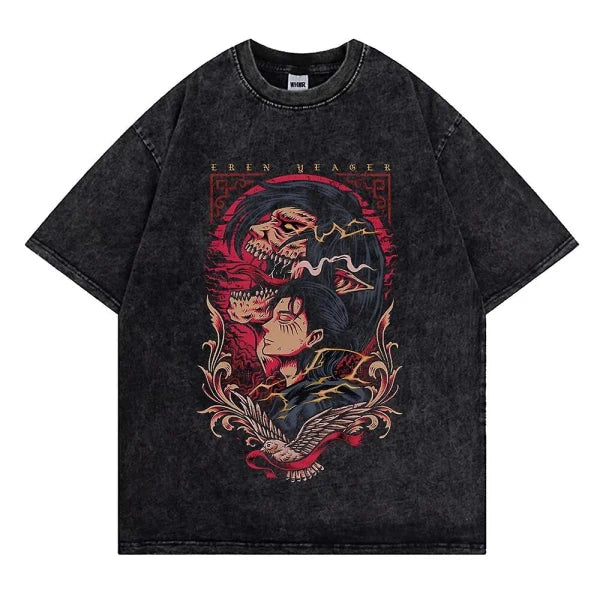 Morukai "Eren Yeager Attack Titans Power" Attack on Titan Vintage Washed Oversized T-Shirt V2