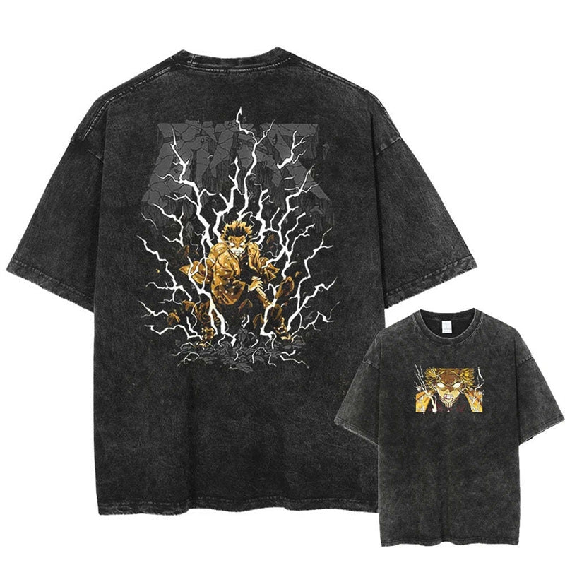Morukai "Zenitsu Agatsuma" Demon Slayer Kimetsu no Yaiba Vintage Washed Oversized T-Shirt