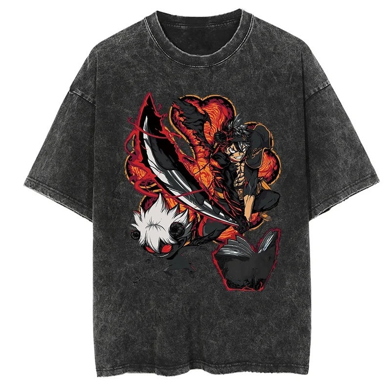 Morukai "Asta & Liebe" Black Clover Vintage Washed Oversized T-Shirt
