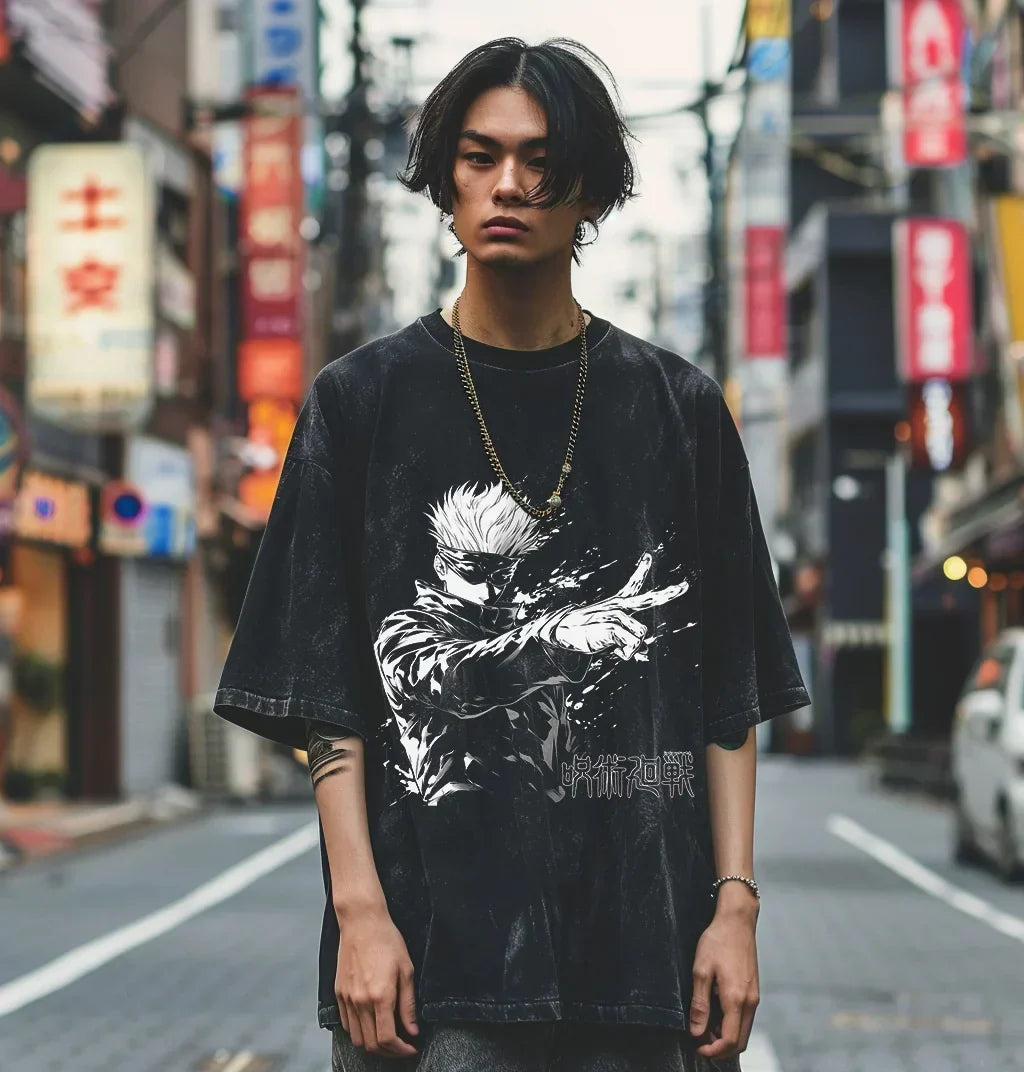 Morukai "Satoru Gojo Hollow Technique" Jujutsu Kaisen Vintage Washed Oversized T-Shirt