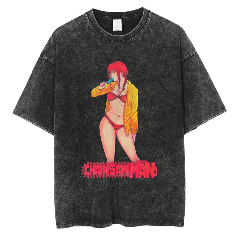 Morukai "Bikini Makima" Chainsaw Man Vintage Washed Oversized T-Shirt
