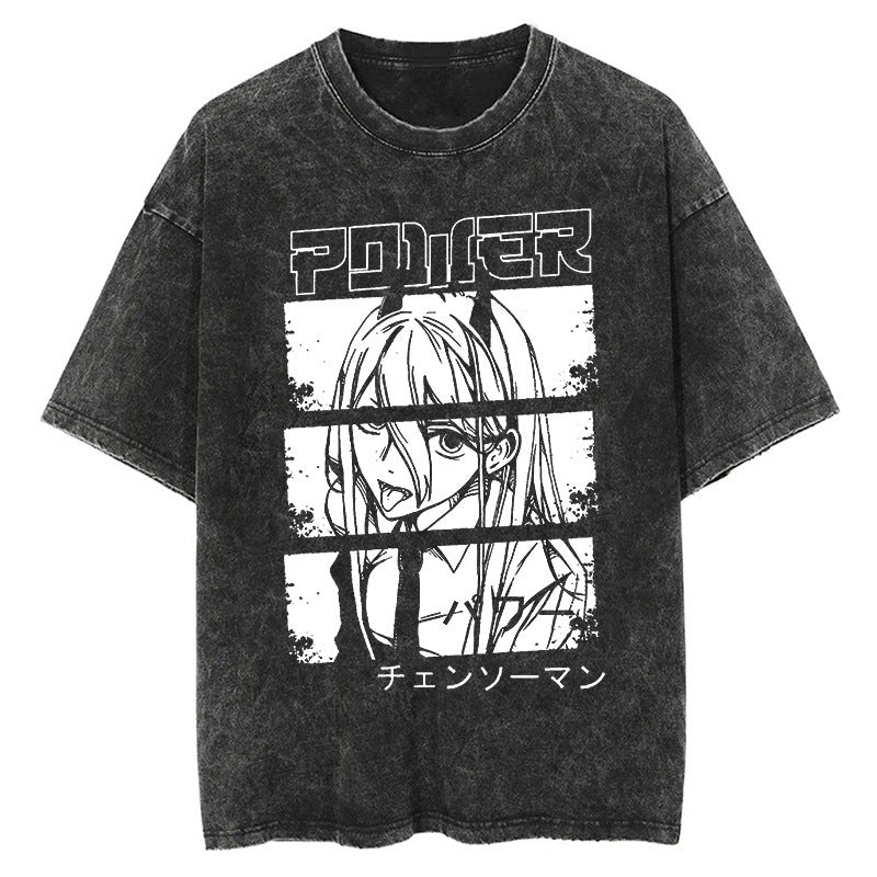 Morukai "Power" Chainsaw Man Vintage Washed Oversized T-Shirt