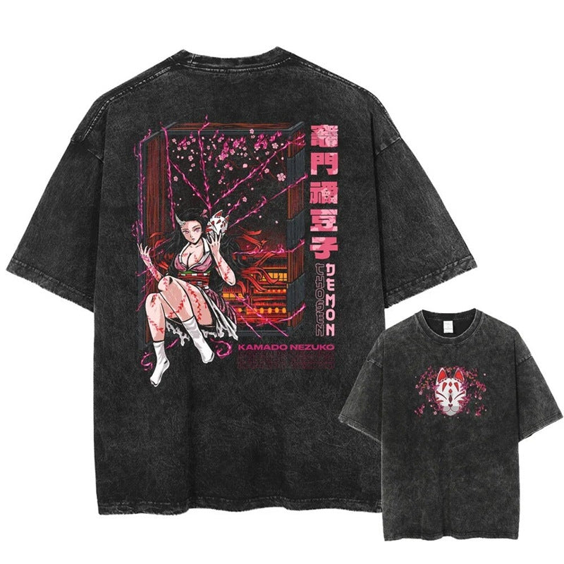 Morukai "Demon Nezuko" Demon Slayer Kimetsu no Yaiba Vintage Washed Oversized T-Shirt