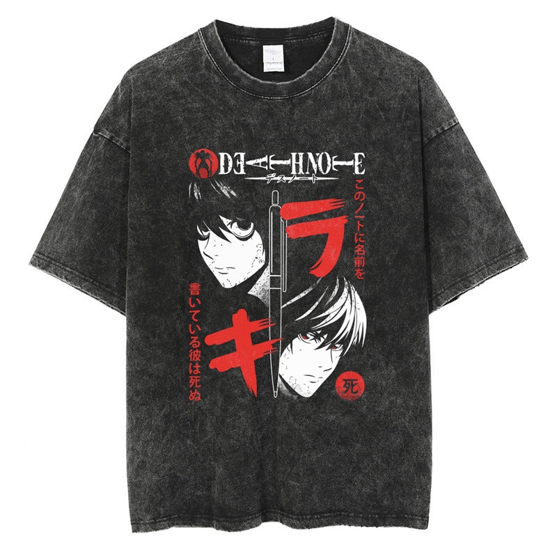 Morukai "L Lawliet & Light Yagami" Death Note Vintage Washed Oversized T-Shirt