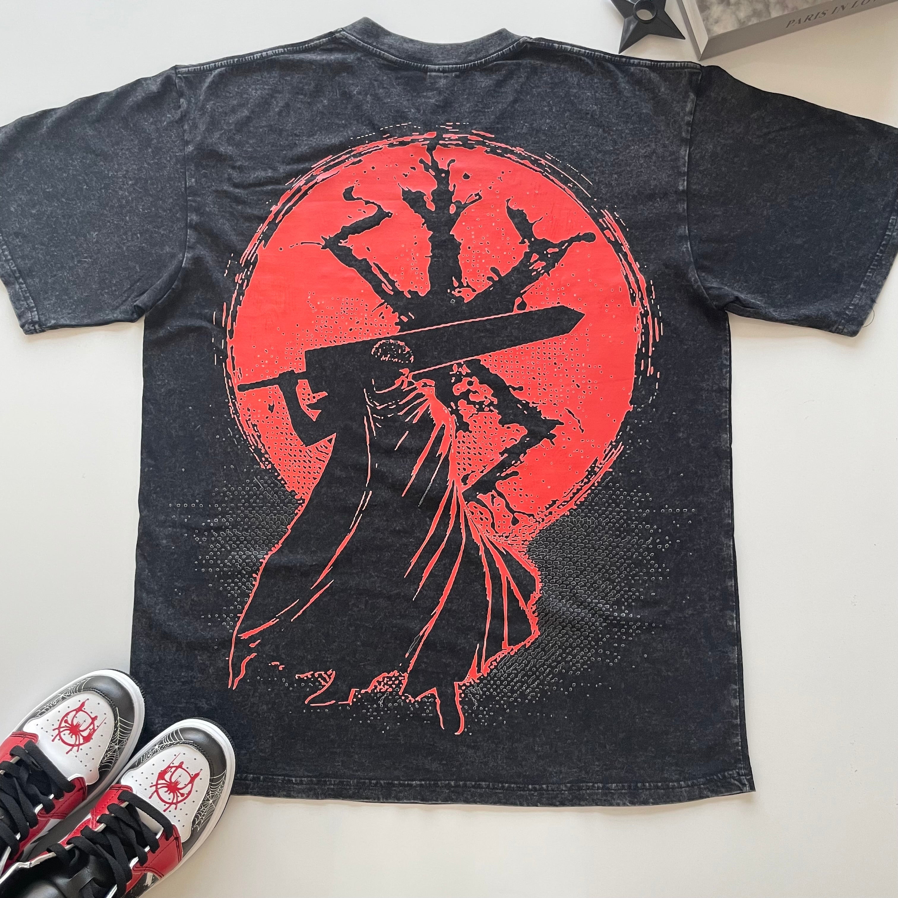 Morukai "Blood Moon of Sacrifice Guts - Back" Berserk Vintage Washed Oversized T-Shirt