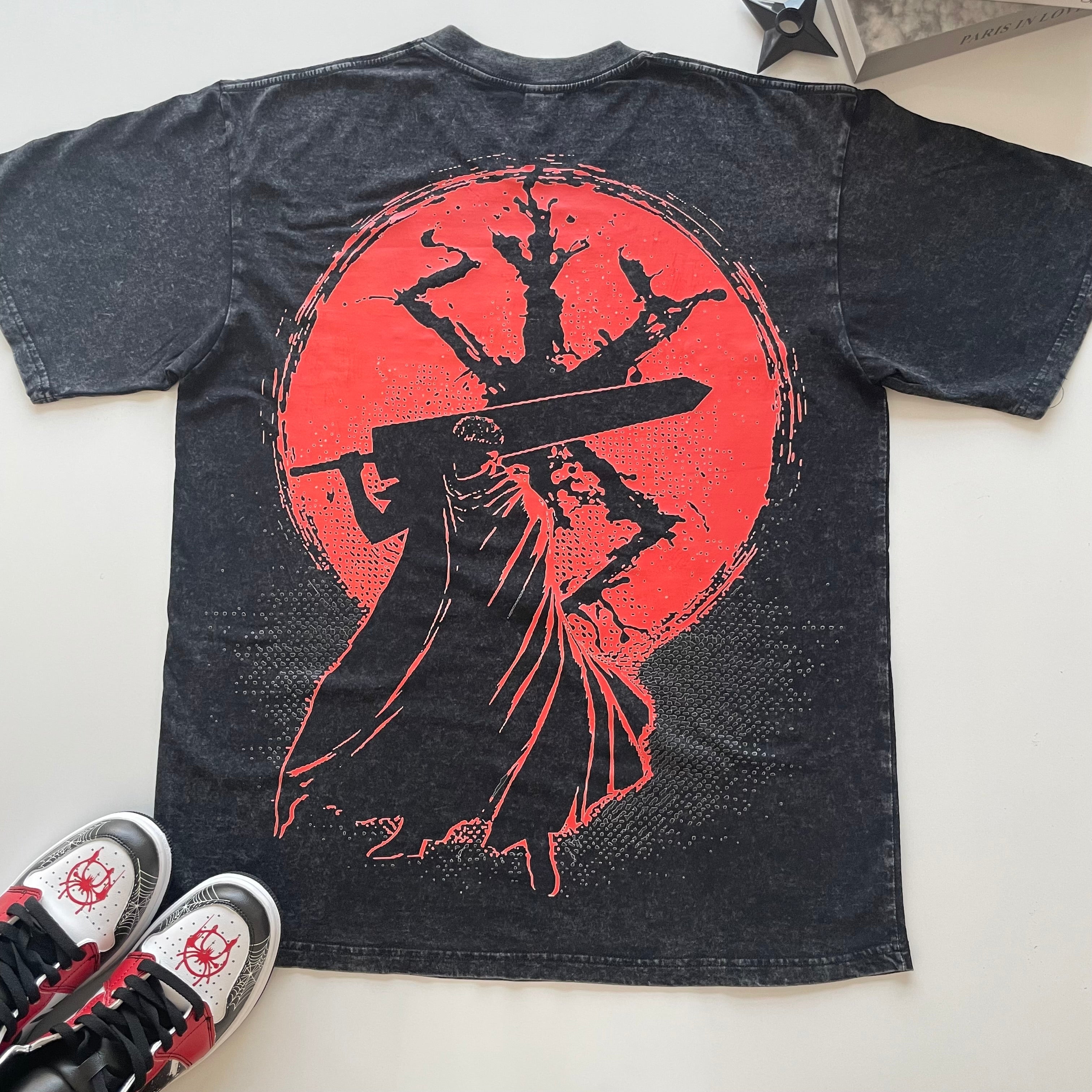 Morukai "Blood Moon of Sacrifice Guts - Back" Berserk Vintage Washed Oversized T-Shirt