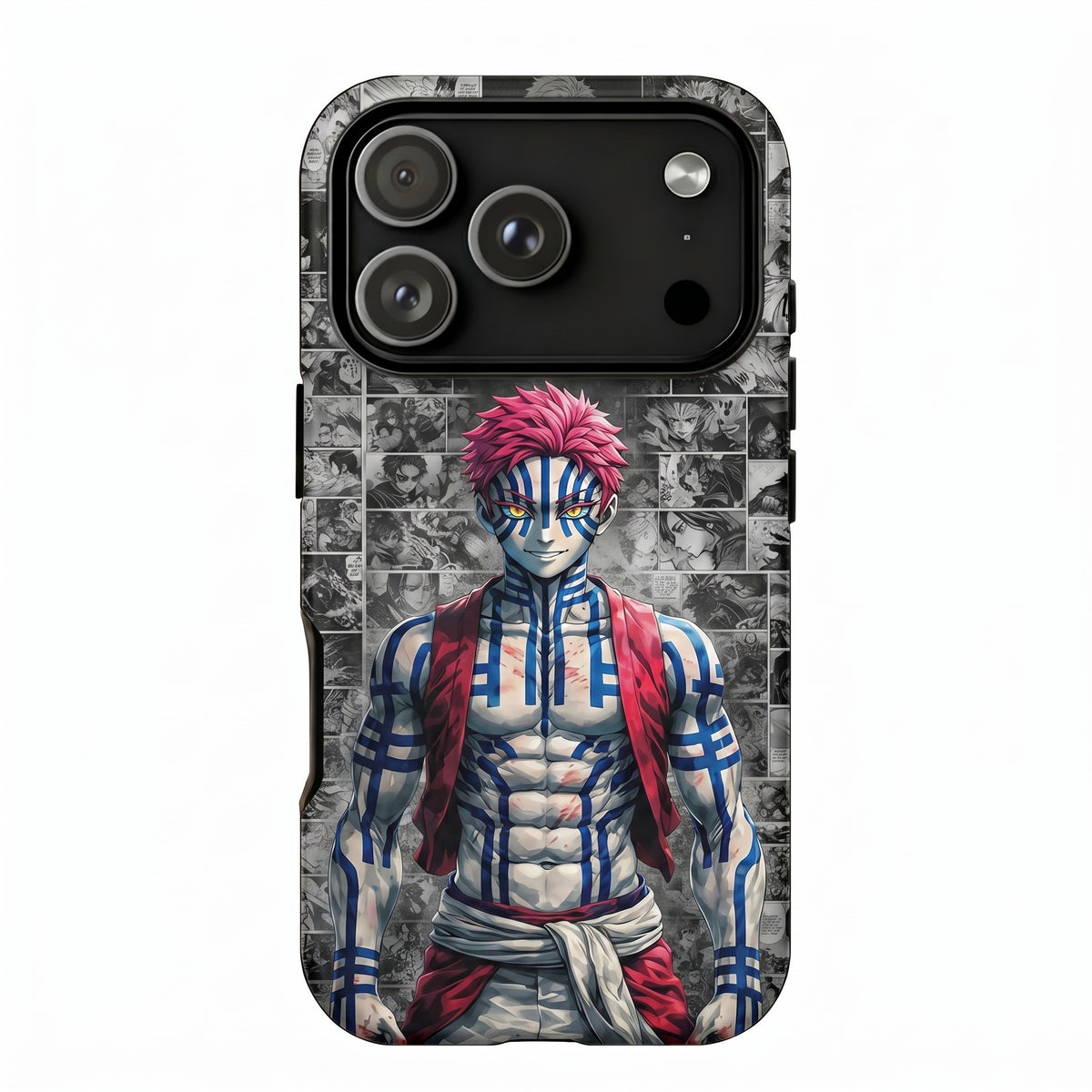 Akaza Demon Slayer Manga Panel Collage Blue Markings Upper Moon Protective Phone Case