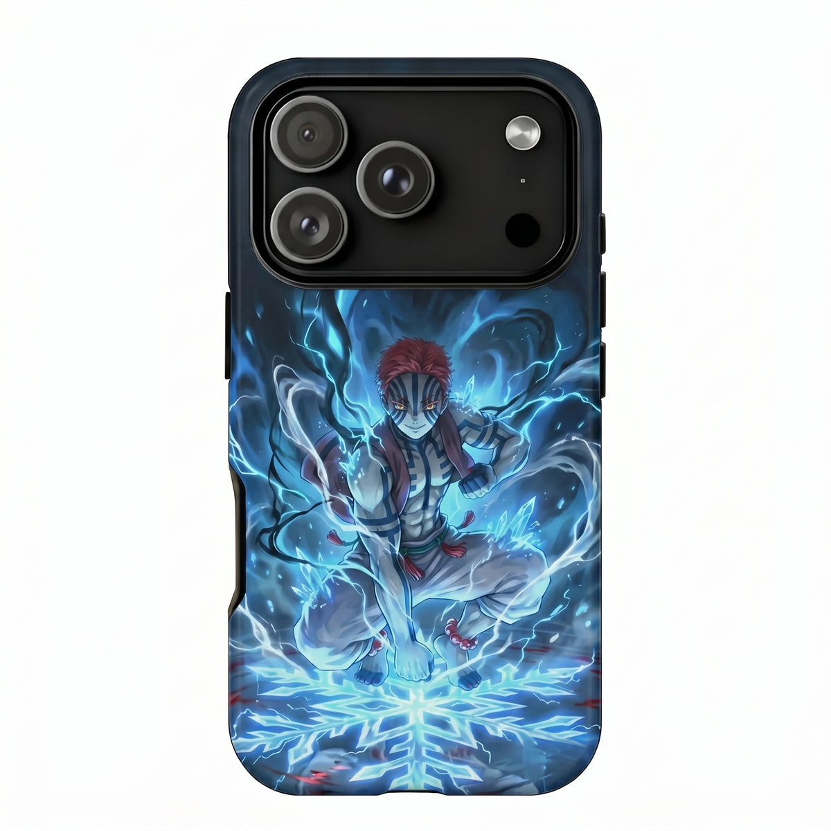 Akaza Demon Slayer Ice Blue Lightning Electric Snowflake Combat Protective Phone Case