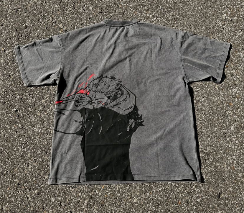Morukai "Ryomen Sukuna Divine Flame" Jujutsu Kaisen Vintage Washed Oversized T-Shirt