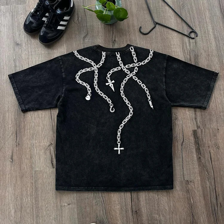 Morukai "Kurapika Ring Chains" Hunter x Hunter Vintage Washed Oversized T-Shirt