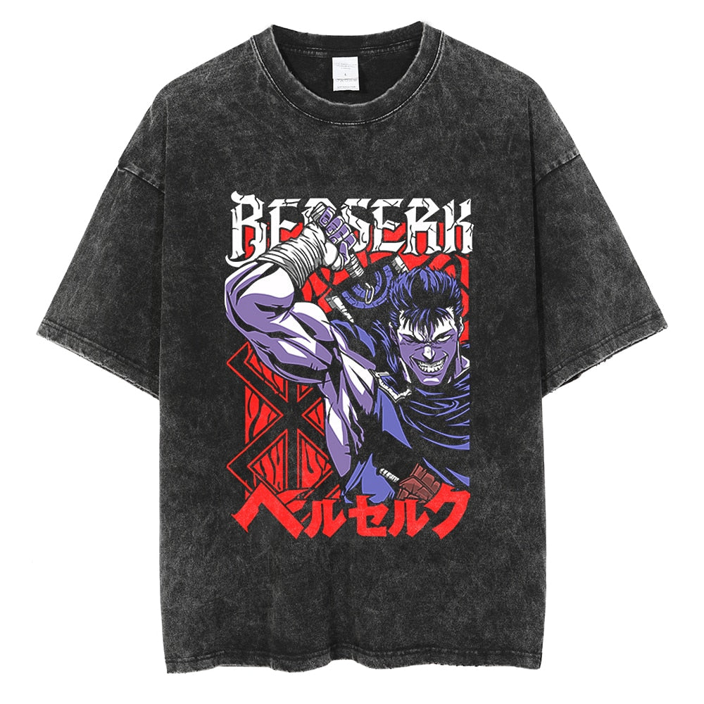 Morukai "Guts Black Swordsman" Berserk Vintage Washed Oversized T-Shirt V3
