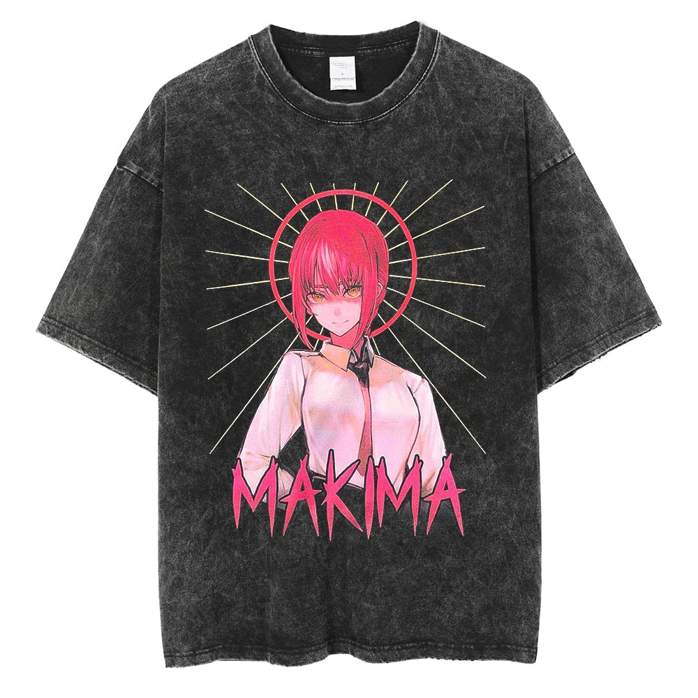 Morukai "Makima Control Devil" Chainsaw Man Vintage Washed Oversized T-Shirt