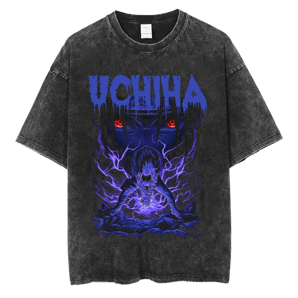 Morukai "Sasuke Uchiha Chidori Lightning Blade" Naruto Vintage Washed Oversized T-Shirt
