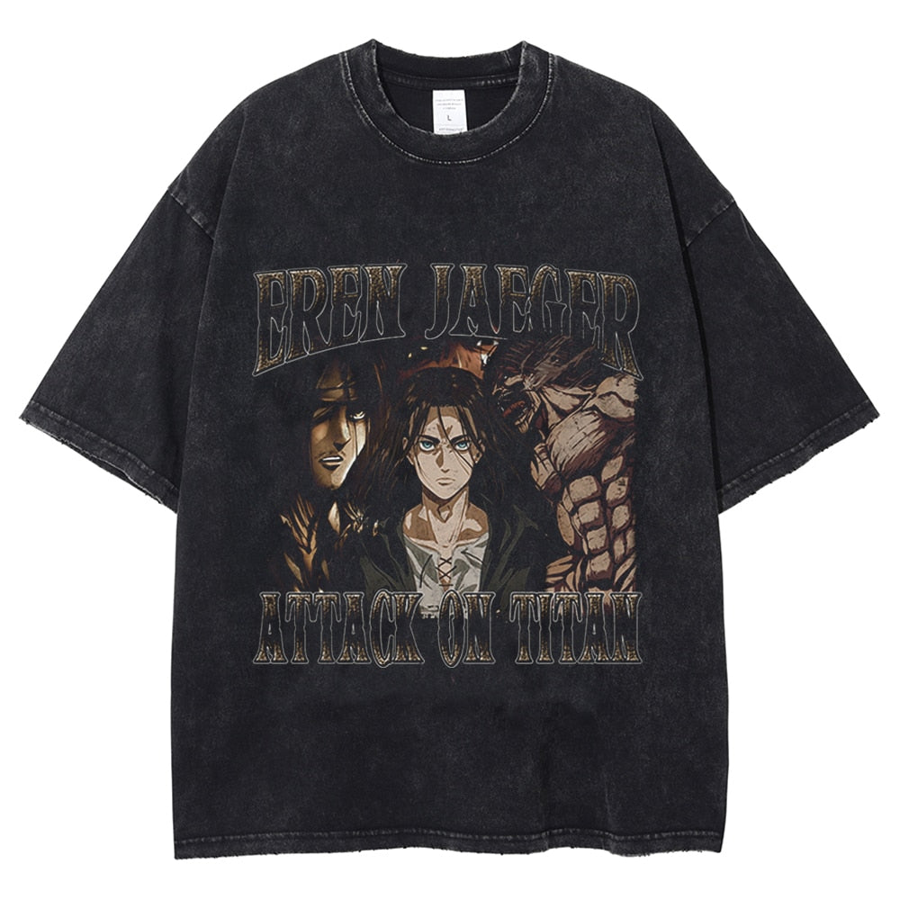 Morukai "Eren Jaeger Leader of Yeagerists" Attack on Titan Vintage Washed Oversized T-Shirt