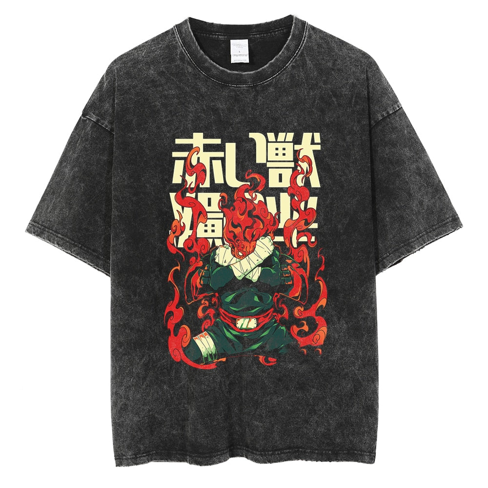 Morukai "Might Guy Red Beast of Konoha" Naruto Vintage Washed Oversized T-Shirt